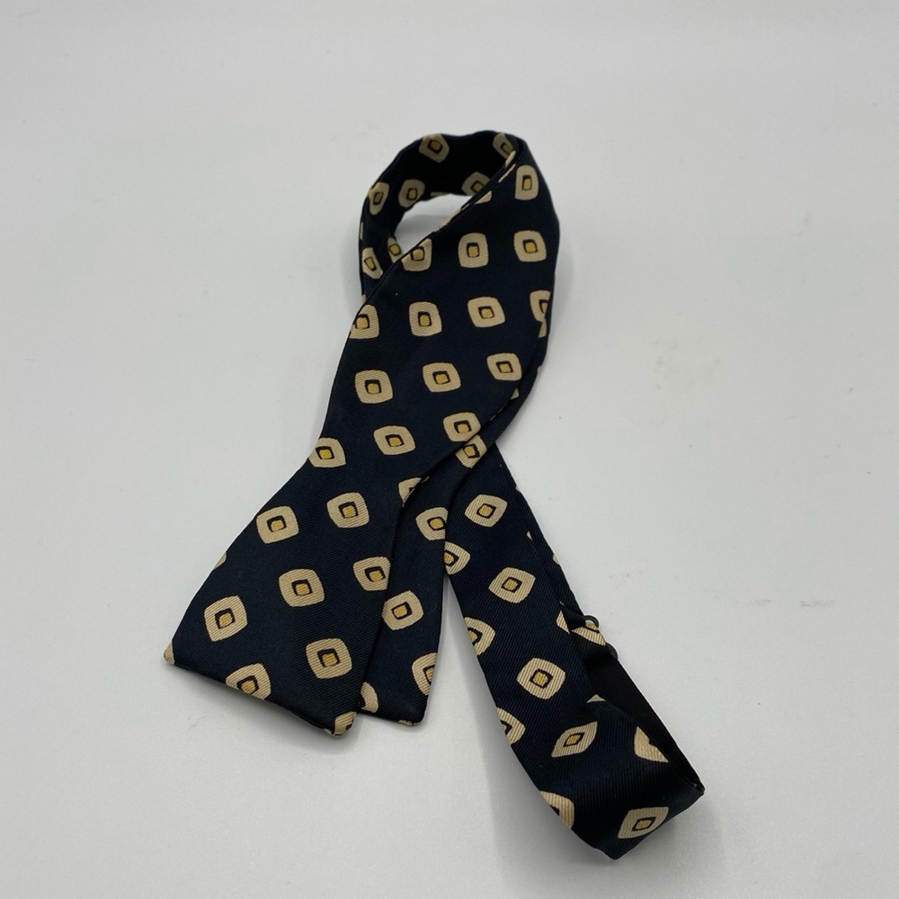 Vintage black and Gold silk Bow tie Mid Century Modern Adjustable